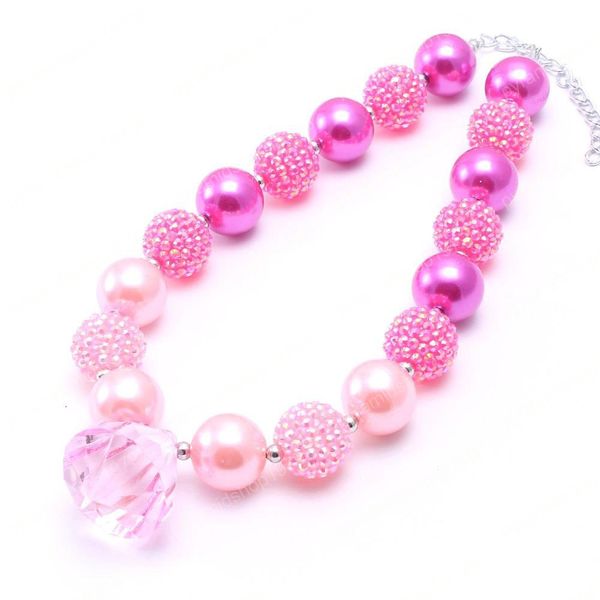 Atacado Moda Pingente Chunky Kid Bonita jóias rosa cor Bubblegum Bead Chunky Colar Crianças para a criança Meninas