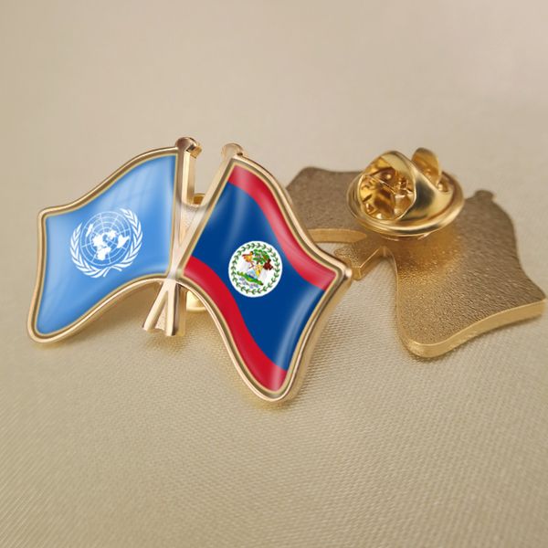 

united nations and belize crossed double friendship flags lapel pins, Gray