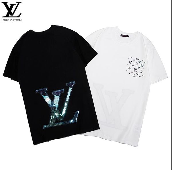 

2020 new men's designers shirt summer women's men's men's short sleeve shirt brand clothing letter print round neck-07, White