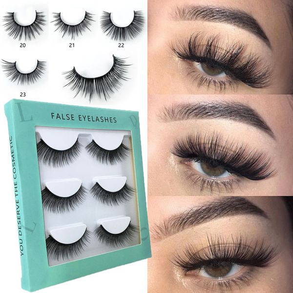 

3 pairs 25mm 3d mink hair false eyelashes long wispy fluffy eyelashes extension eye makeup tools handmade natural thick lashes