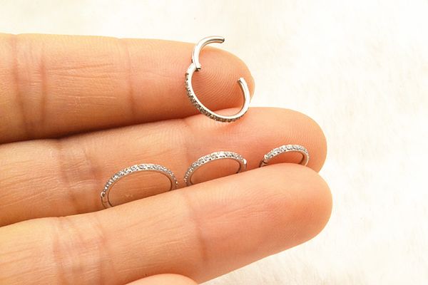 

10pcs/lot 316l steel seamless hinged segment ring clicker ear cartilage nose hoop septum shine cz new, Slivery;golden
