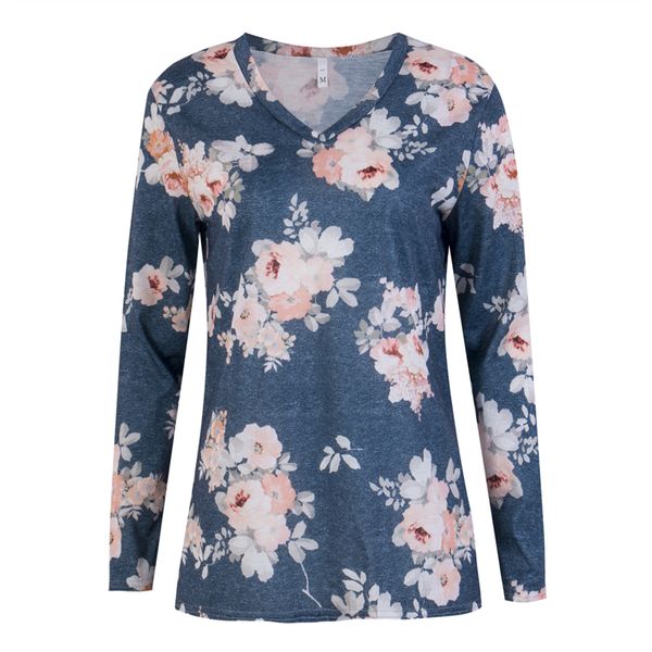 

long sleeve floral printed t shirt women tees autumn casual loose t-shirt femme ladies tshirt clothes, White