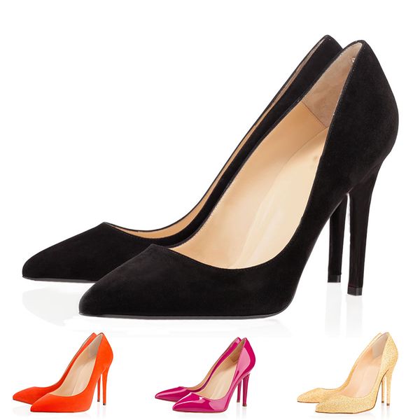 

with box fashion luxury designer women shoes red bottom high heels 8cm 10cm 12cm nude black red pointed toe leather wedding dress shoes