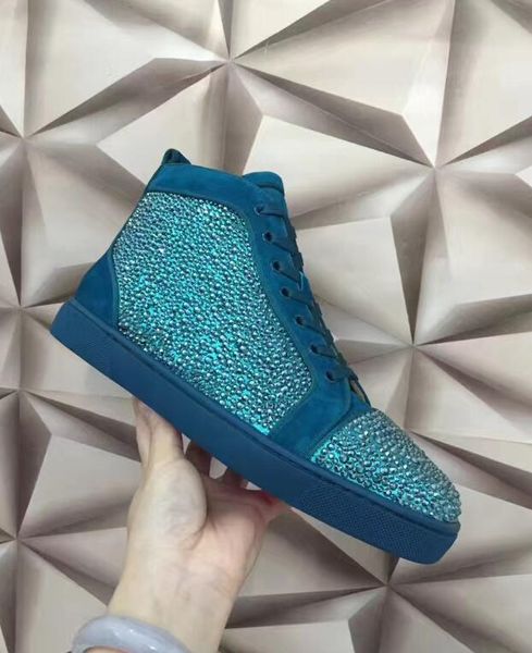 

rhinestone strass red bottom sneakers men women high luxurious suede wotj rhinestones casual mens designer shoes, Black