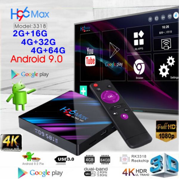 H96 Max Android 10 Akıllı TV Kutusu 4GB 32GB Bluetooth 4K Dört Çekirdek WiFi Google Play Home Ses Medya Oynatısı