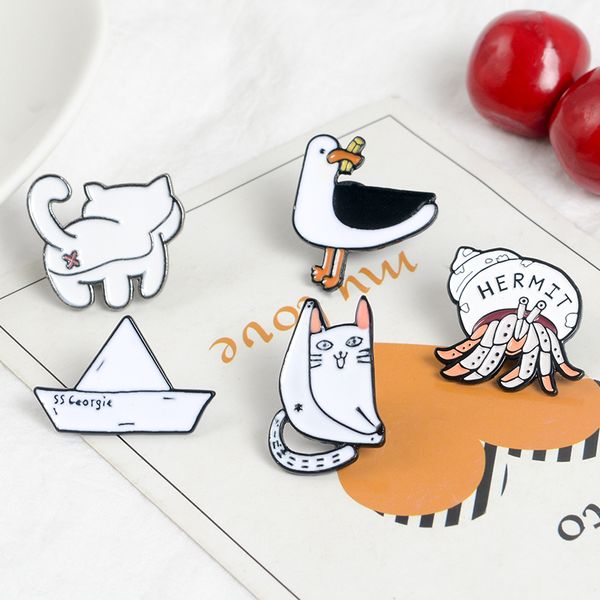 

значок животных pin белый кот голубь отшельник оригами лодка броши для женщин мужчин рюкзак воротник пальто отворотом pin симпатичные ювелир, Gray