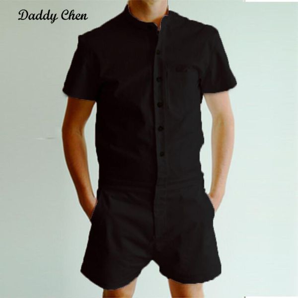 

casual mens rompers autumn short sleeve rompers male jumpsuit cargo short pants trousers overalls work wear fashion drop ship, Black