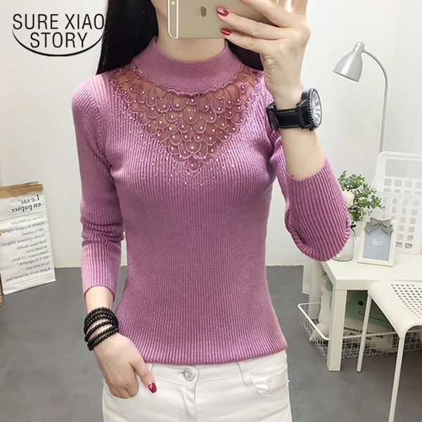 

lace sweater women knitted sweaters autumn and winter female hollow out diamond lace bottom women sweaters and pullovers 6925 50, White;black
