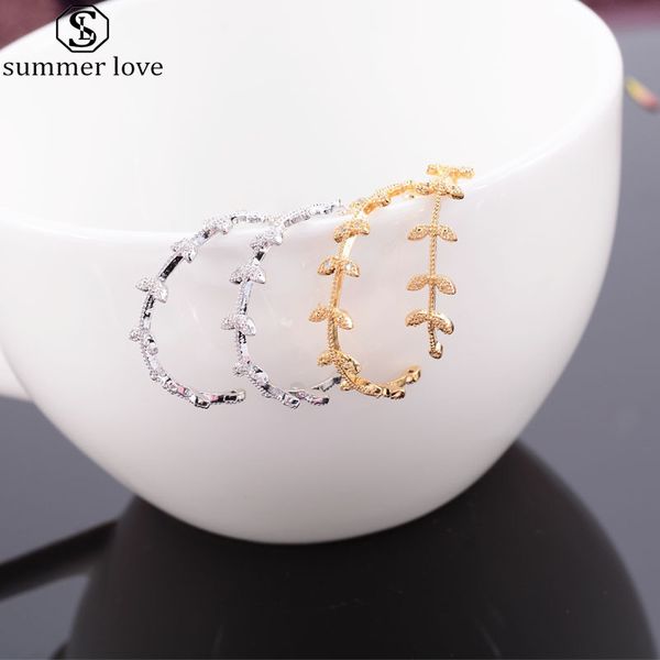 

fashion leaf shape silver gold color surround hoop earrings for women leaves cubic zirconia big statement earing jewelry-z, Golden;silver