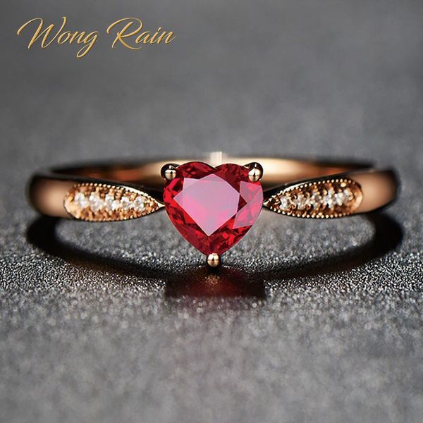 

wong rain vintage 100% 925 sterling silver heart ruby gemstone wedding engagement cocktail rose gold ring fine jewelry wholesale, Golden;silver