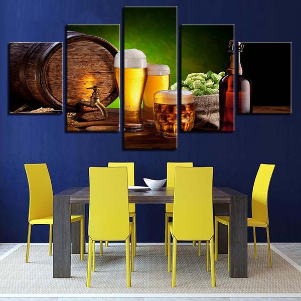 

wall art pictures home decor hd prints canvas 5 pieces beer barrel bottle hop malt house paintings beer mug posters no frame