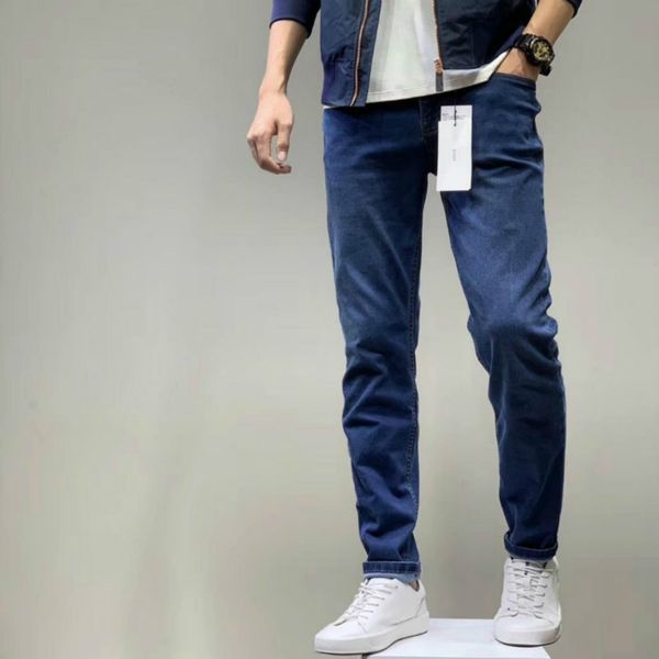

men's pants spring autumn jeans brand skinny mid zipper denim pants solid men's fashion distressed ripped skinny jeans asian size, Blue