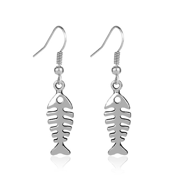 

cute design fish bone earring for women girl metal drop earring, Silver