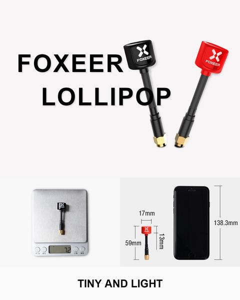 2PCS Foxeer Lollipop 5,8G 2,3dBi 59mm RHCP Mini FPV Antenne für Sender Empfänger SMA Stecker - Schwarz