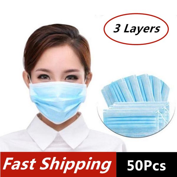 

50шт одноразовый нетканый защитный 3-слойный фильтр маска для лица пылезащитный расплавленный рот маски предотвращают передачу капель