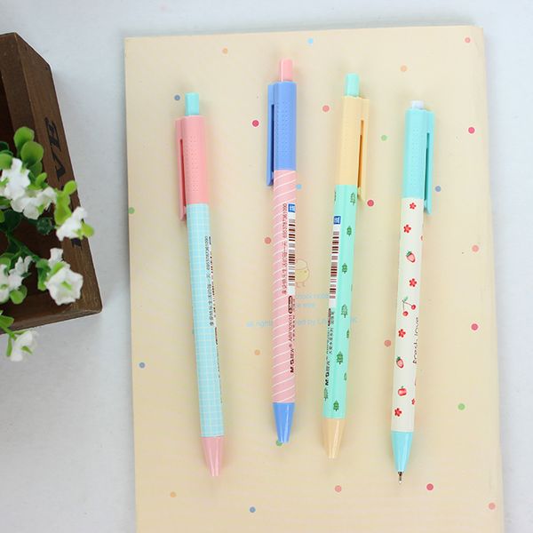 

ballpoint pen 0.38mm blue ink click type lovely style 4pcs/lot mixed patterns, Blue;orange