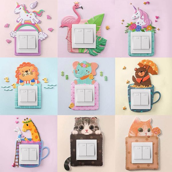 

cartoon animal unicorn flamingo switch cover room decor 3d silicone on-off switch sticker luminous outlet wall sticker