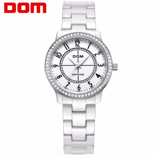 

fashion women diamonds wrist watches dom t-558 ceramics watchband luxury brand dress ladies geneva quartz clock, Slivery;brown
