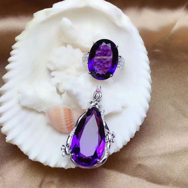 

shilovem 925 sterling silver piezoelectricity amethyst rings pendants fine jewelry send necklace new wedding mtzj1318z13250agz, Black