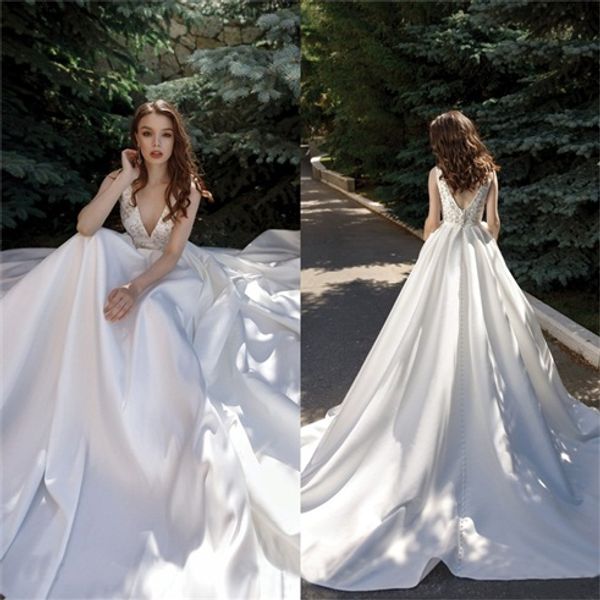 

2020 lace wedding dress off-shoulder sleeveless appliqued court train bridal dress bandage tulle elegant custom made robes de mariÃ©e, White