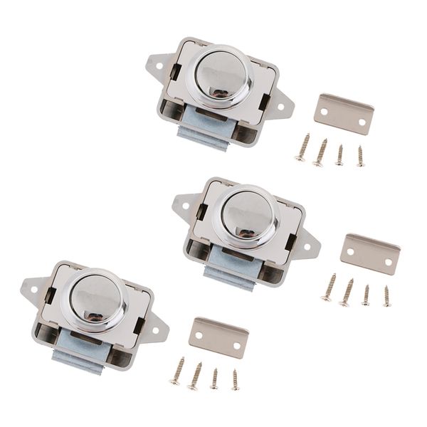 

3x push button latch lock for rv boat drawer cupboard cabinet door sliver
