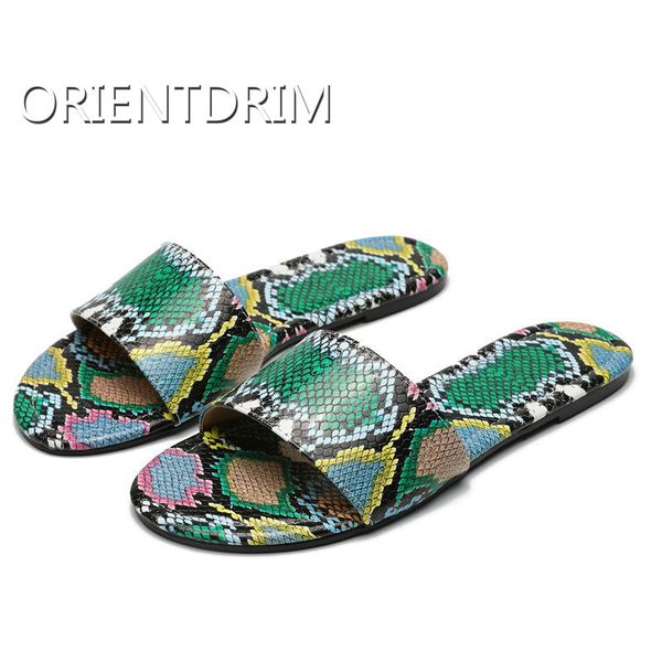 

woman summer slippers snakeskin ladies beach slides open toe fashion flats women's flip flops sandals casual shoes sandalias, Black