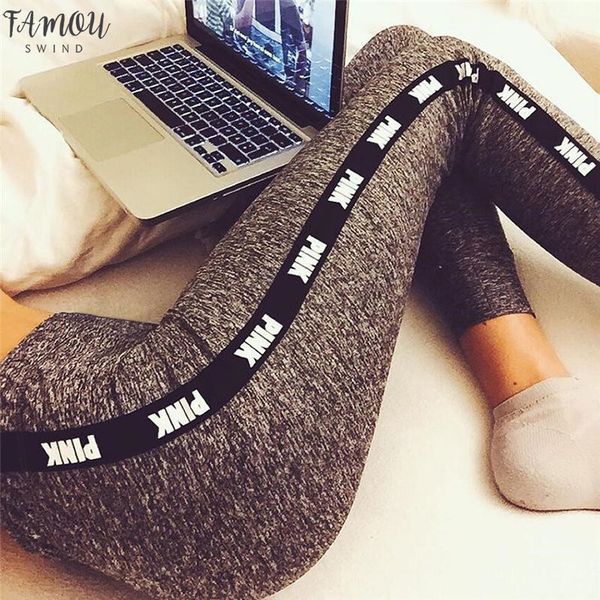 

new 2019 pink letters print high waist fitness leggings women sporting jeggings womens workout elastic trousers, Black
