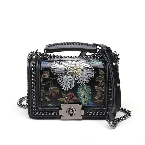 

women's printed bag 2020 summer and autumn new fashion lock bag messenger fashion chain small square