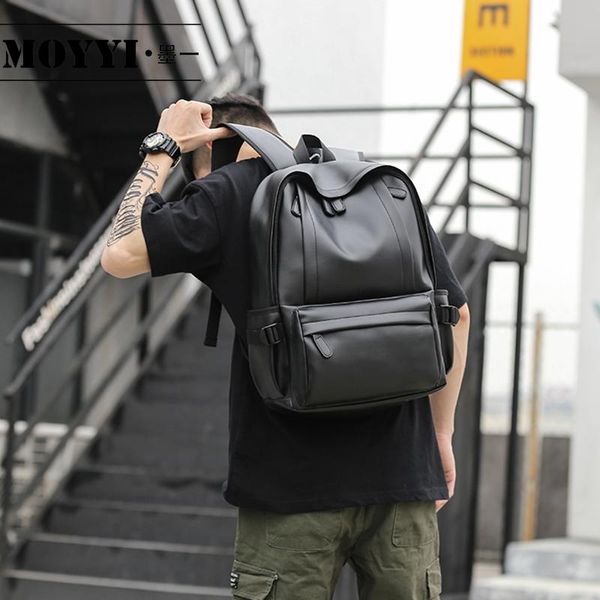 

moyyi 2020 waterproof 14 inch lapbackpack men leather backpacks for teenager travel casual daypacks mochila male