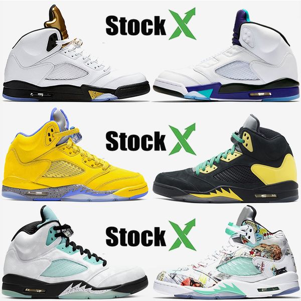 

new arrival mens and youth boys basketball shoes 5s air jordan retro island green laney yellow trainers sport sneakers, White;red