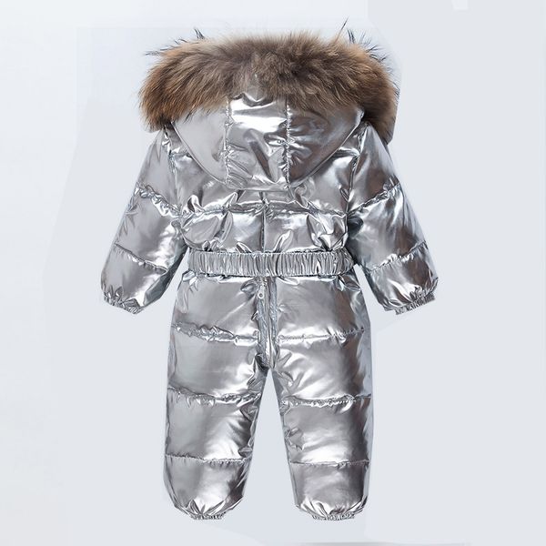 

winter kids one-piece down jacket girl hooded raccoon fur collar boy children romper white duck down baby jumpsuit clothes
