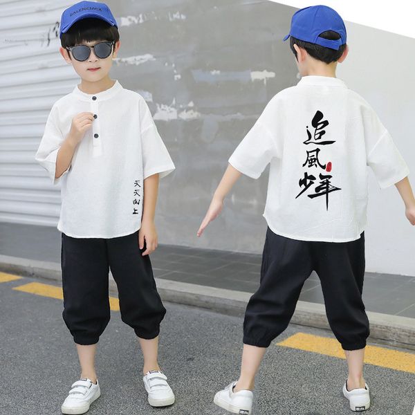 

children's clothing boy summer suit 2020 new children's short sleeve two-piece boy fashion clothing, White
