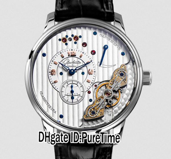 

tzf glashutte panoinverse 1-66-06-04-22-05 стальной корпус белого текстуры набор автоматический мужские часы power reserve кожа лучший выпус, Slivery;brown