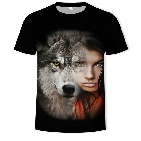 

mens designer summer fashion wolf 3d digital printing short-sleeved t-shirt men, White;black
