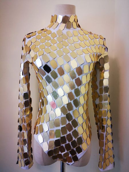 

girls gold mirror costume club party dress leotard ladies christmas gogo clubwear nightlife dresses stage performance dance clothing, Black;red