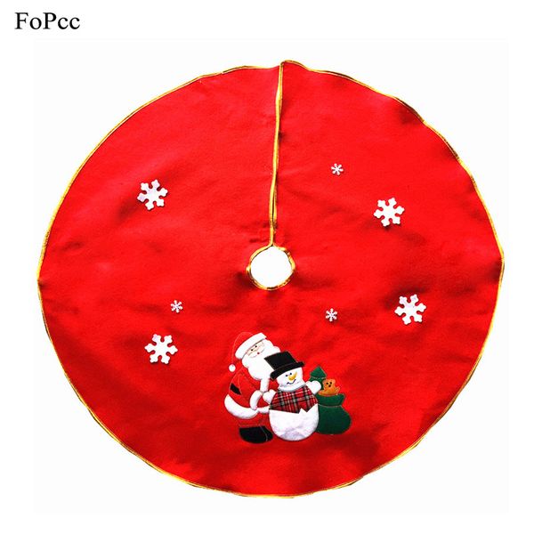 

90cm santa claus tree skirt christmas tree skirt decor red/white felt snowflake embroidery pattern xmas party ornaments supplies