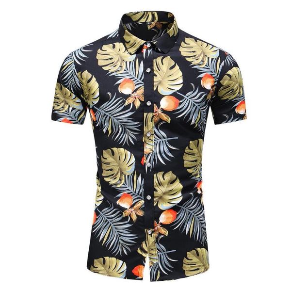 

men's casual shirts kancoold shirt turndown collar buttons print hawaiian short sleeve summer camisa masculina for men, White;black