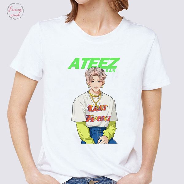 

ateez male group harajuku vintage korean style t shirt 90s aesthetic clothes summer women short sleeve fashion cute gothic top, White
