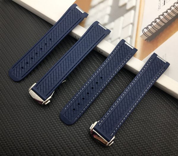 

new 20mm watchband curved end silicone rubber watch new leather strap for band with metal for oega strap 300 aqua terra at150 8900 tools, Black;brown