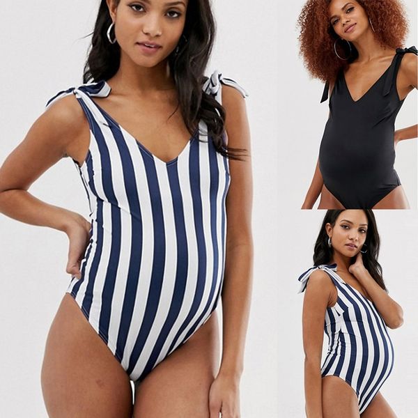 

2019 pregnant women's with big belly and bare back one-piece bikini straight bikini swimsuit swimsuit, White;black
