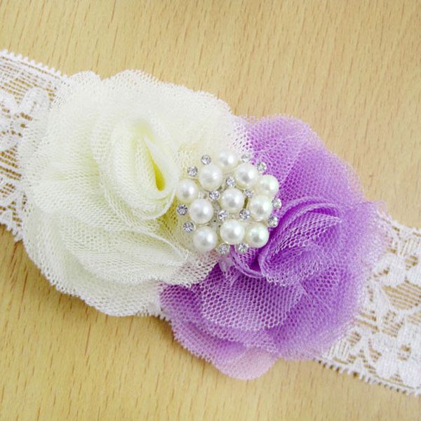 

new baby mesh flowers lace hairband head bands infant toddler headbands kids elastic headwear children hair accessory, Slivery;white