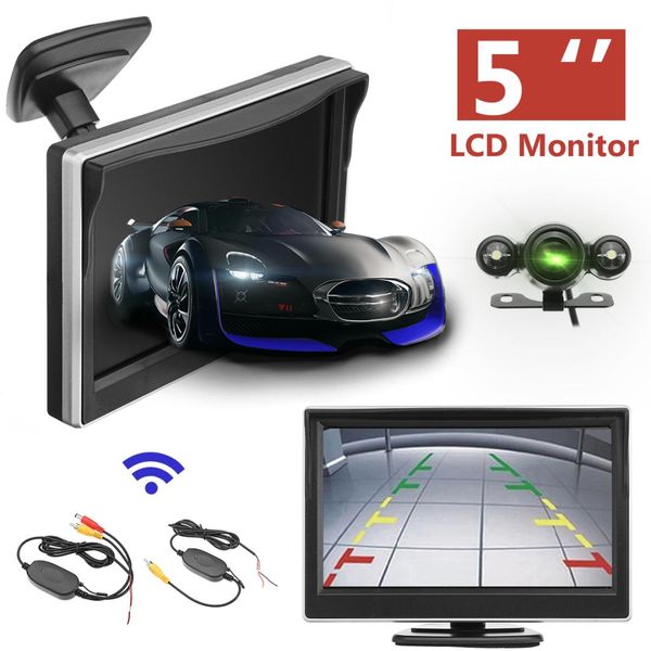 

5 inch 720p wireless car parking reversing camera lcd monitor ir night vision truck rear view tailer backup camera waterproof
