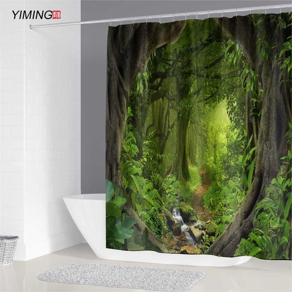 

3dmysterious green forest landscape printing showercurtain mildew home decoration curtains can be washed with hook douchegordijn