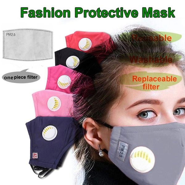 

ups ship dustproof face mask breathing valve sponge mask washable reusable anti-dust fog pm2.5 protective masks with 1 filter 5 layers