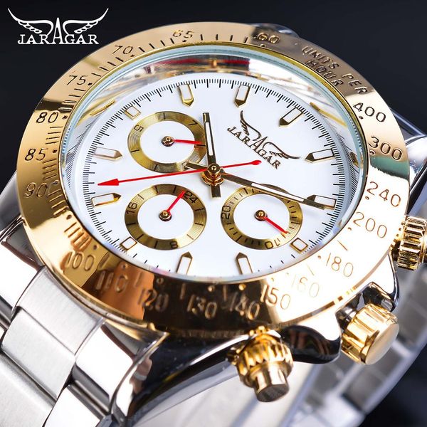 

jaragar relogio masculino watch men 2019 golden big dial calendar display automatic steel wrist watches mechanical clock for men, Slivery;brown