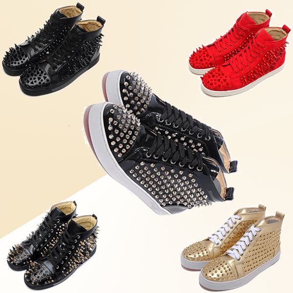 

2019 new fashion red bottom shoes designer brand studded spikes flats shoes for men and women party lovers genuine leather sneakers
