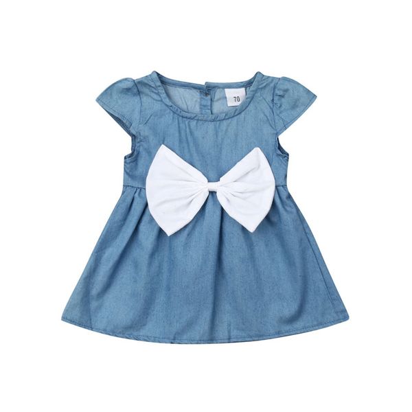 

toddler baby girls blue denim dress summer short sleeve princess party pageant wedding dresses bow sundress, Red;yellow