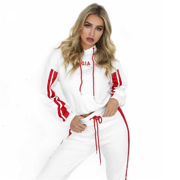 

женщины tracksuit пуловер толстовки толстовка и штаны 2 шт набор девушек обрезанные пуловеры и брюки костюм, White
