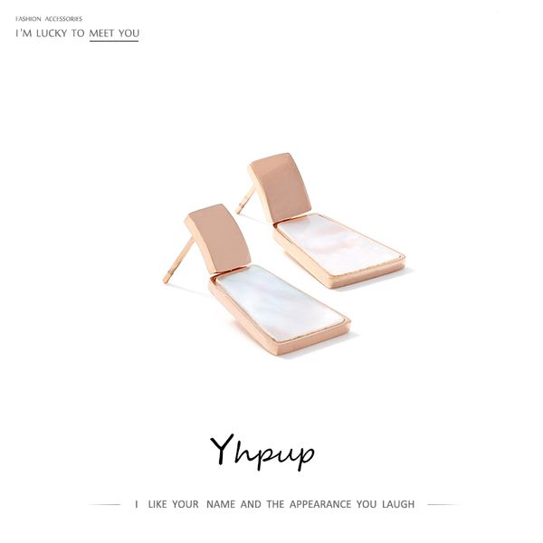 

yhpup minimalist geometric gold stainless steel natural shell rose gold earrings women office jewelry accessories, Silver