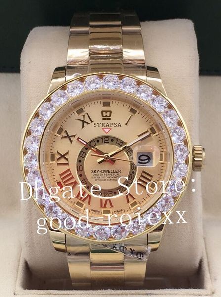 

Большой алмаз Безель Gold Мужские часы Мужские Автоматические 2813 Champagne Roman 326938 Annual Ca